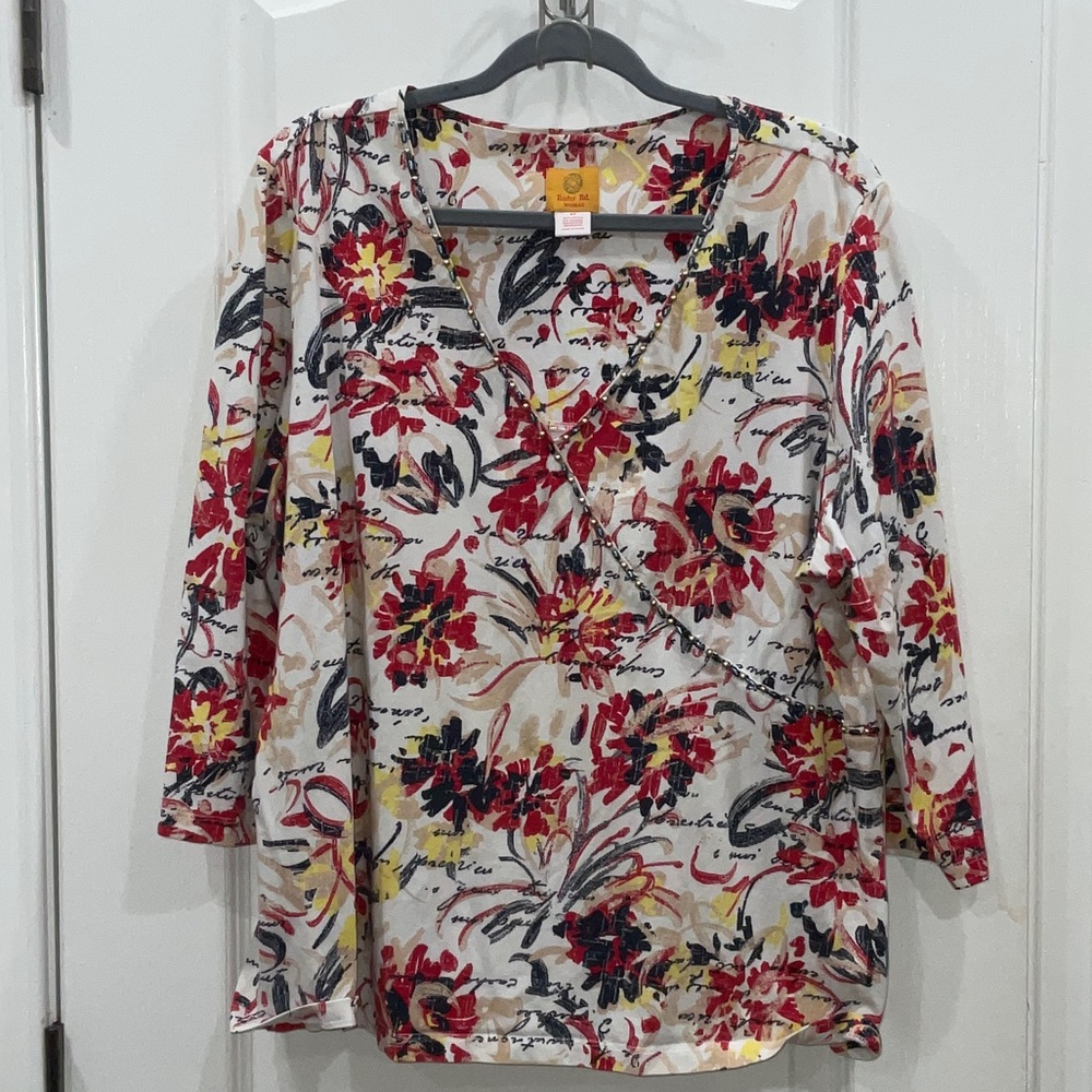 Ruby Rd. Red and Yellow Floral Blouse